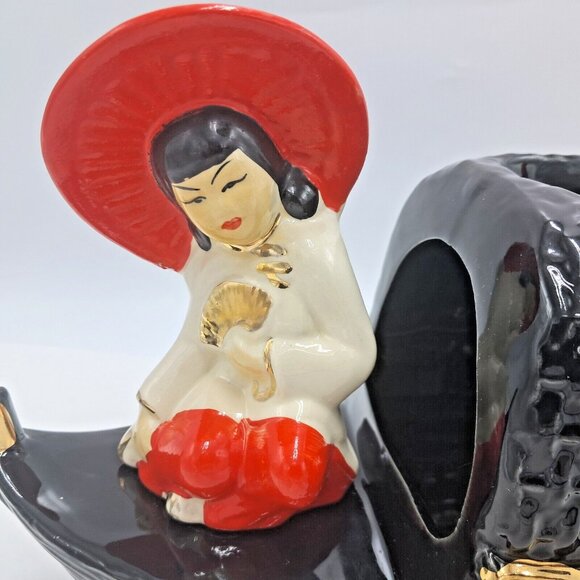 Fuhry and Sons Ceramic Oriental Asian Boat TV Lamp Works Well 1950s Vintage - Picture 12 of 16